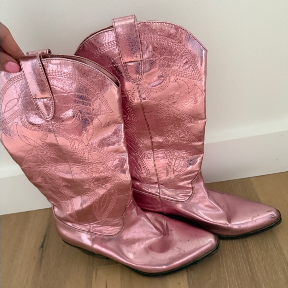 Pink Metallic Cowboy Boots